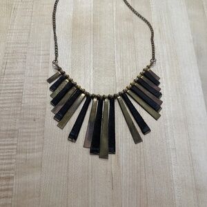 Statement Black and Antique Gold Bar Fringe Necklace
